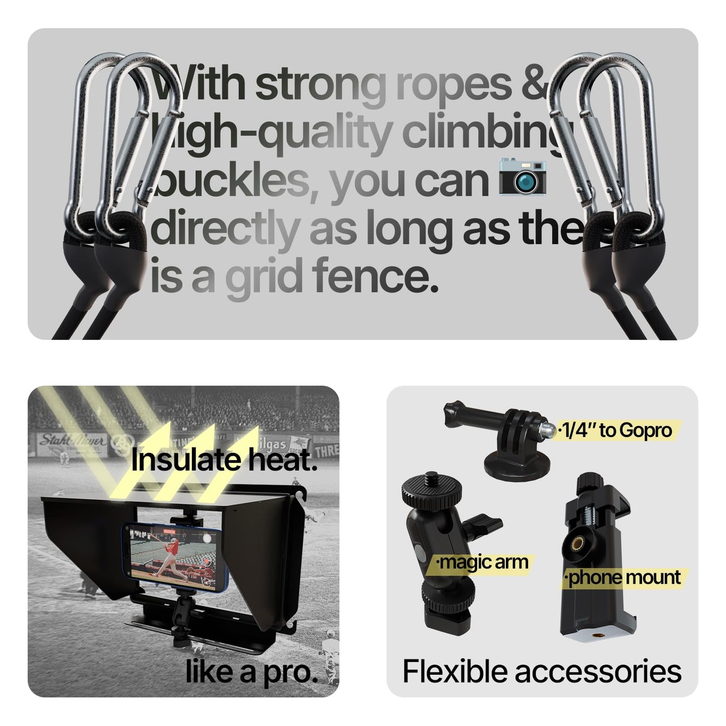 Cell Phone Fence Mount with Shade-Game Recording Mounting Kit.